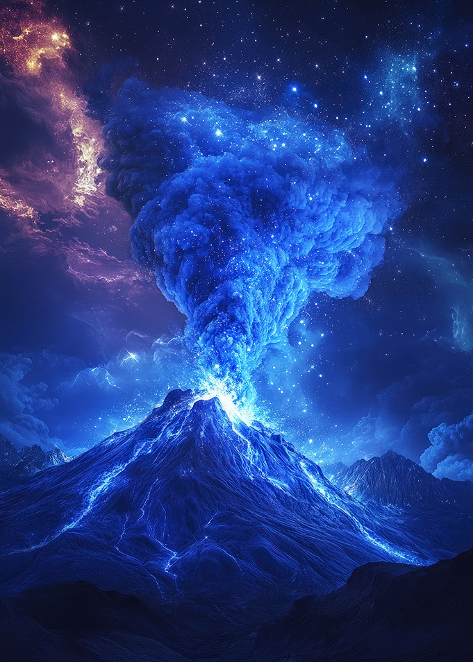 Volcanic Eruption Under Stars