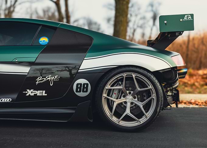 Green Audi R8 V10 Twin Turbo Side Rear