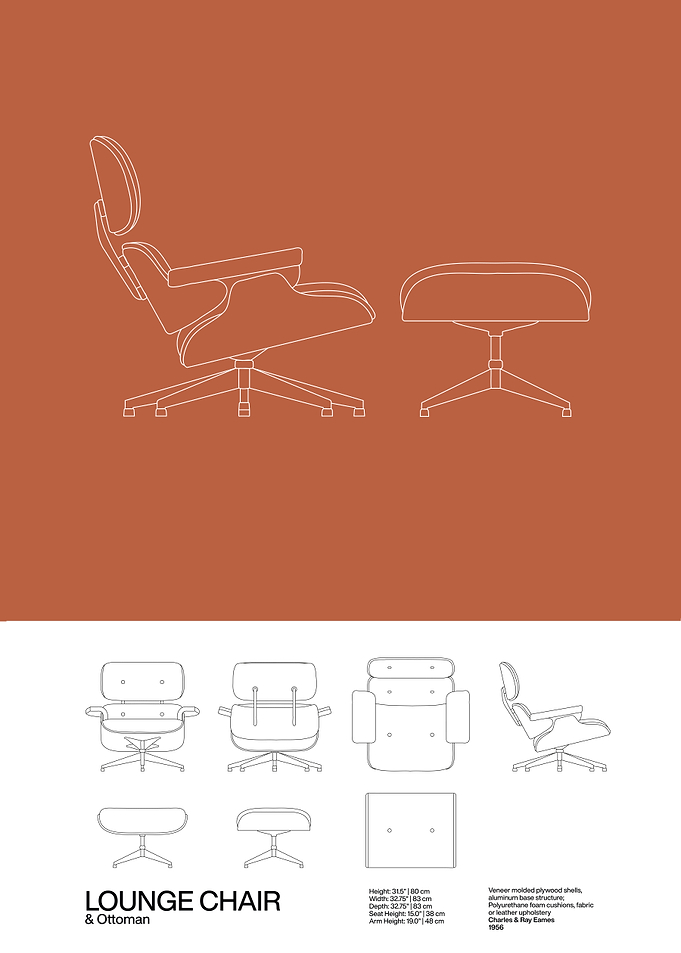Eames Lounge Chair Poster | Mid Century Print | Minimal Design | Charles an Ray Eames