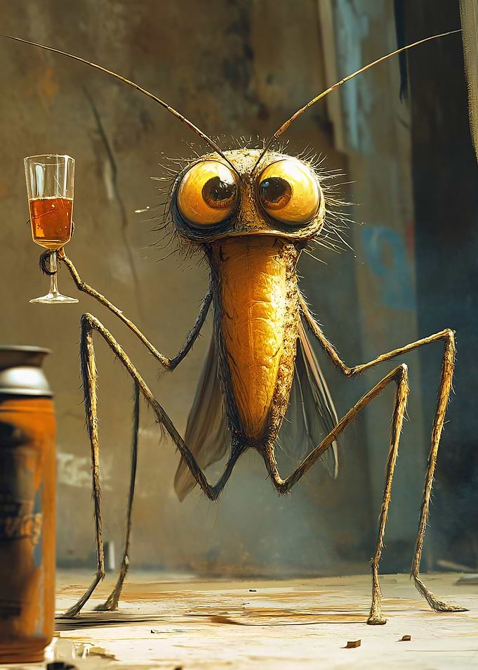 Anthropomorphic Mosquito with Drink