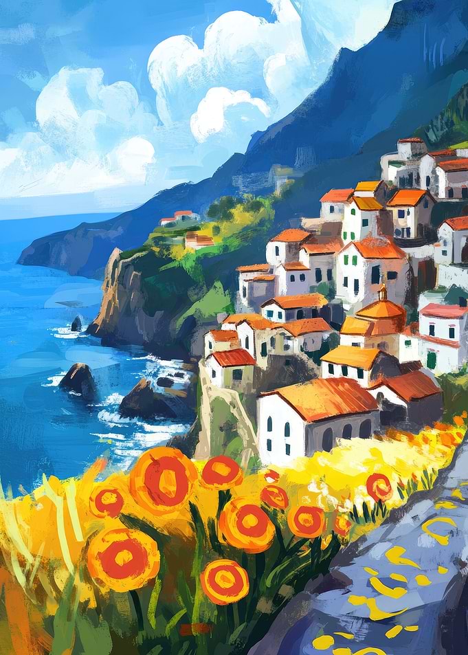 Coastal Village Painting