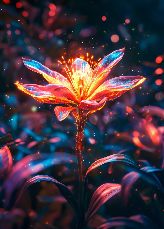 Glowing Flower in Dark Forest
