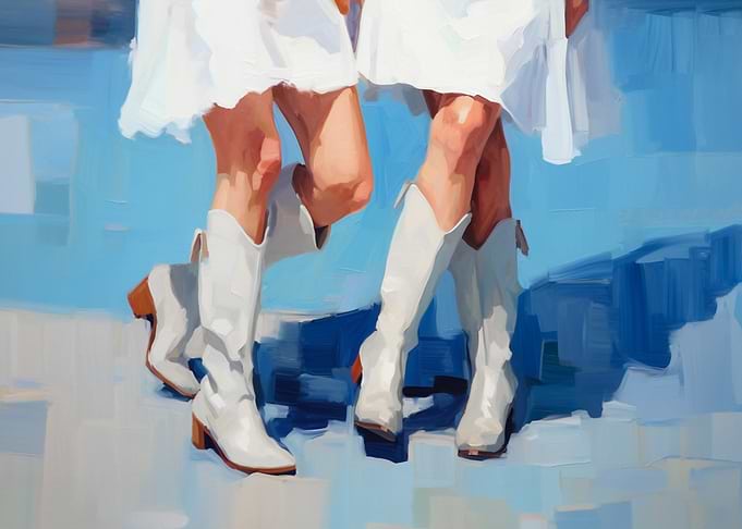 White Boots and Skirts painting, Cowgirl decor