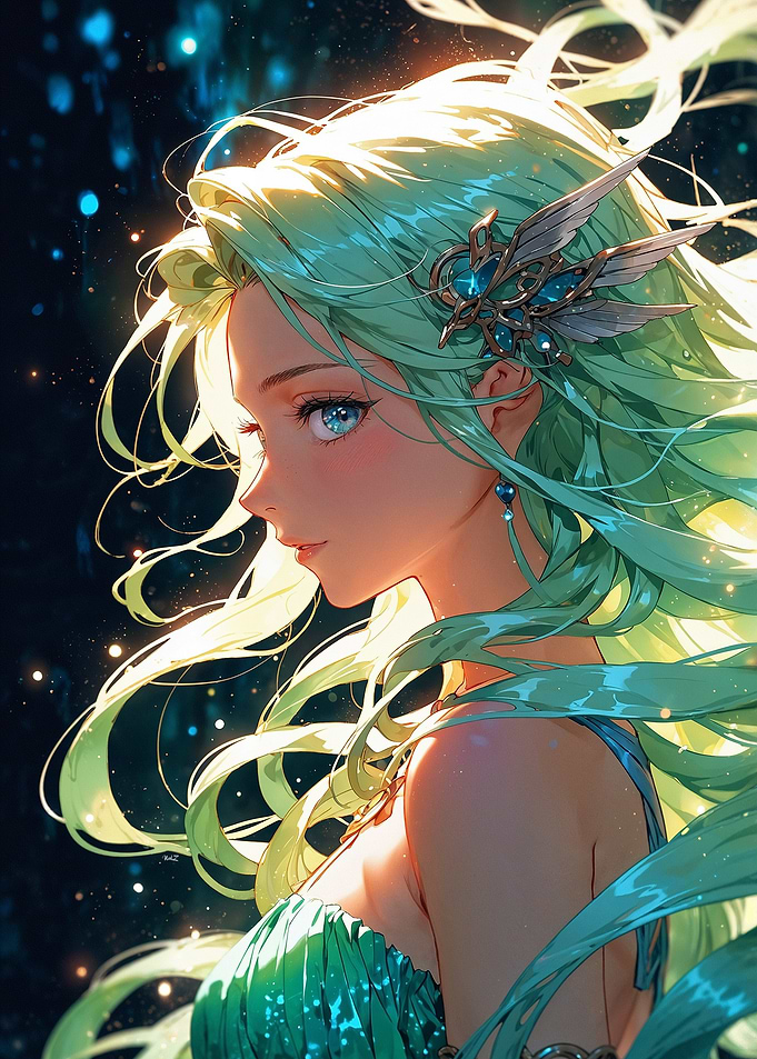 Anime Girl with Green Hair