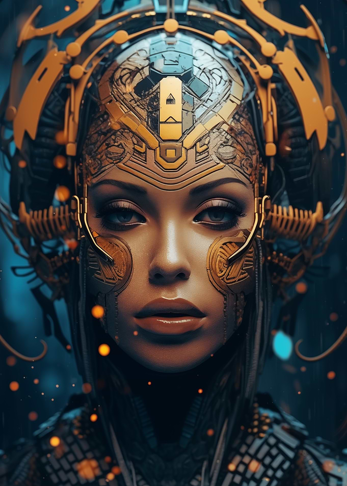 Cyberpunk Woman with Golden Headpiece