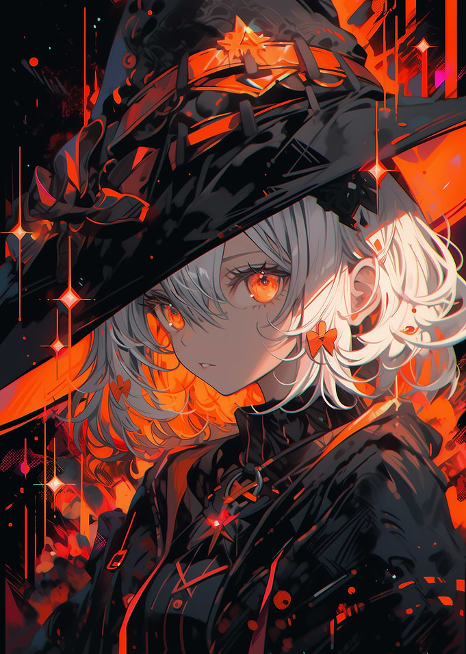 Anime Witch with Orange Eyes