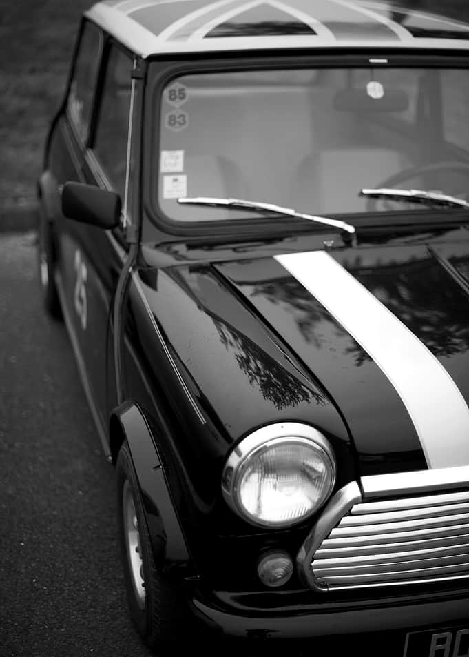 Black Mini Cooper with White Stripe