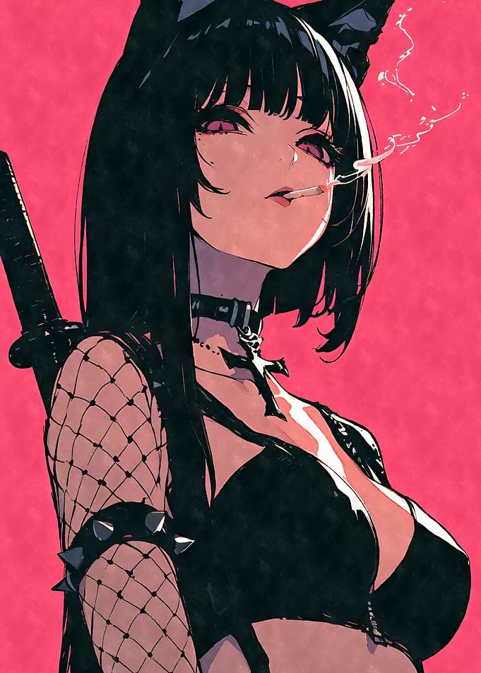 Smoking Samurai Goth Anime Cat Girl