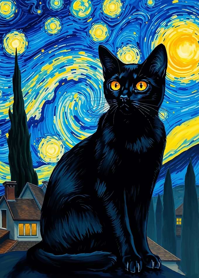 Black Cat with abstract Sky