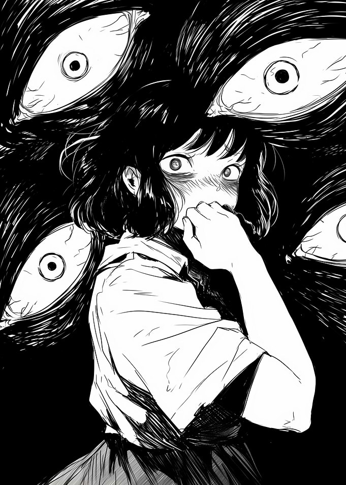 Anime Girl Surrounded by Eyes