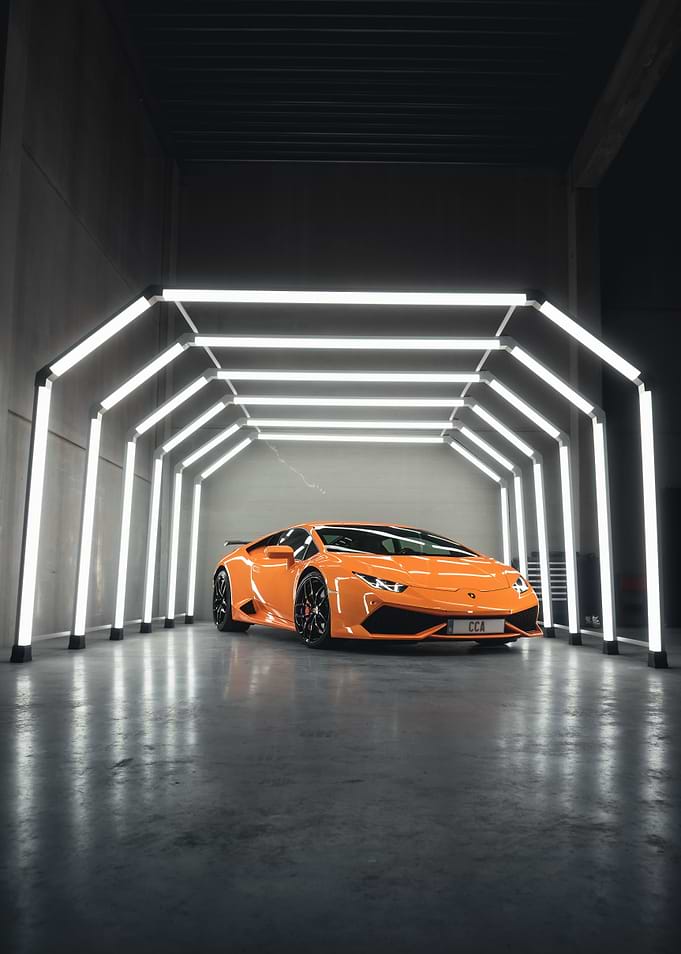 Lamborghini Huracan Orange Light tunnel