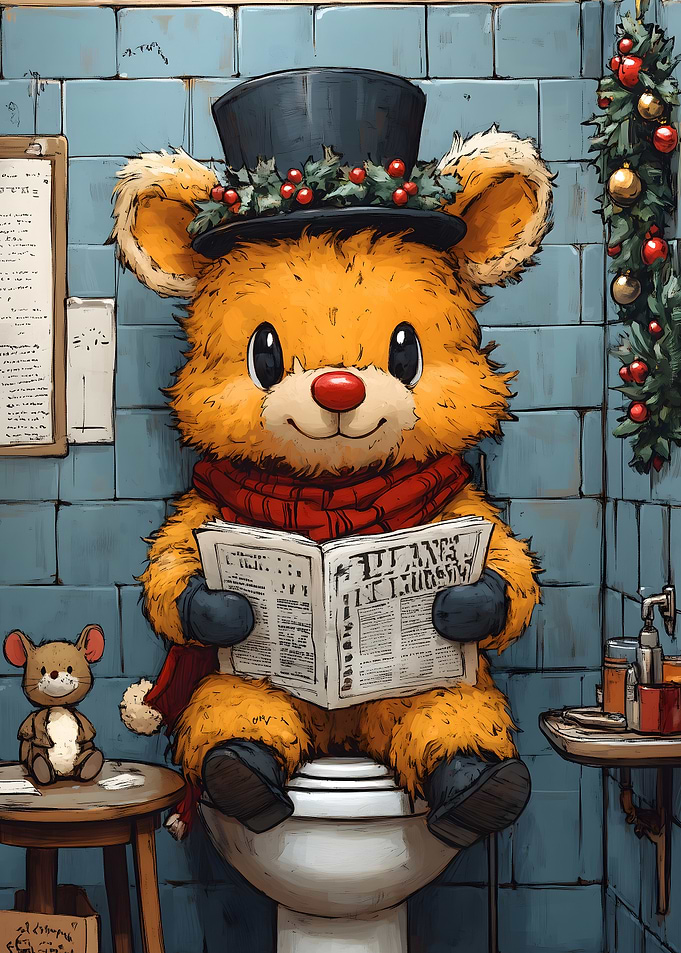 Teddy Bear on Toilet Funny Kid