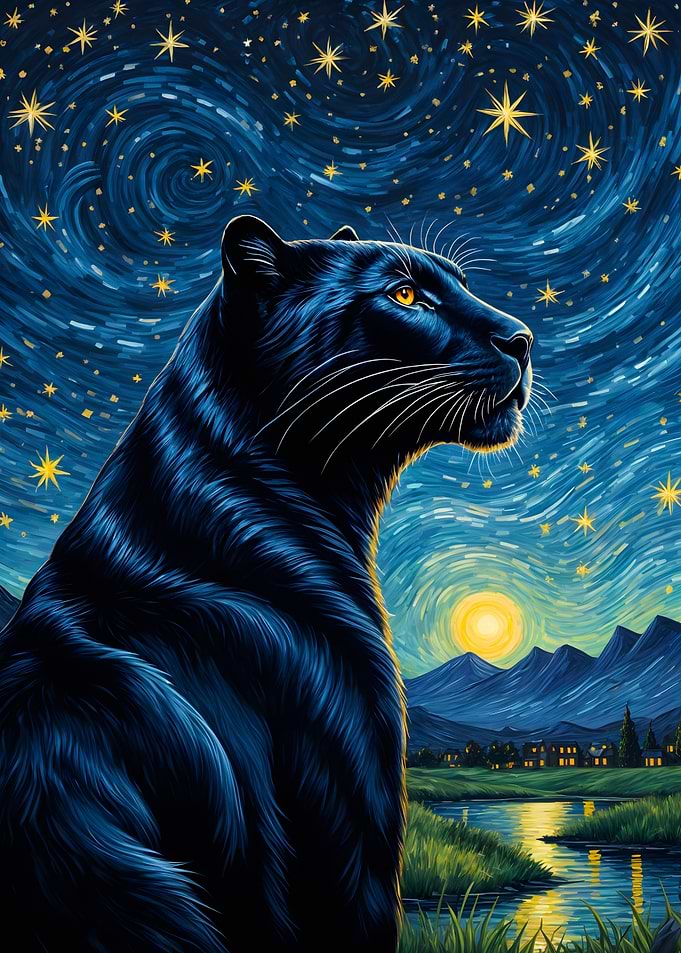 Animal Panther Starry Night