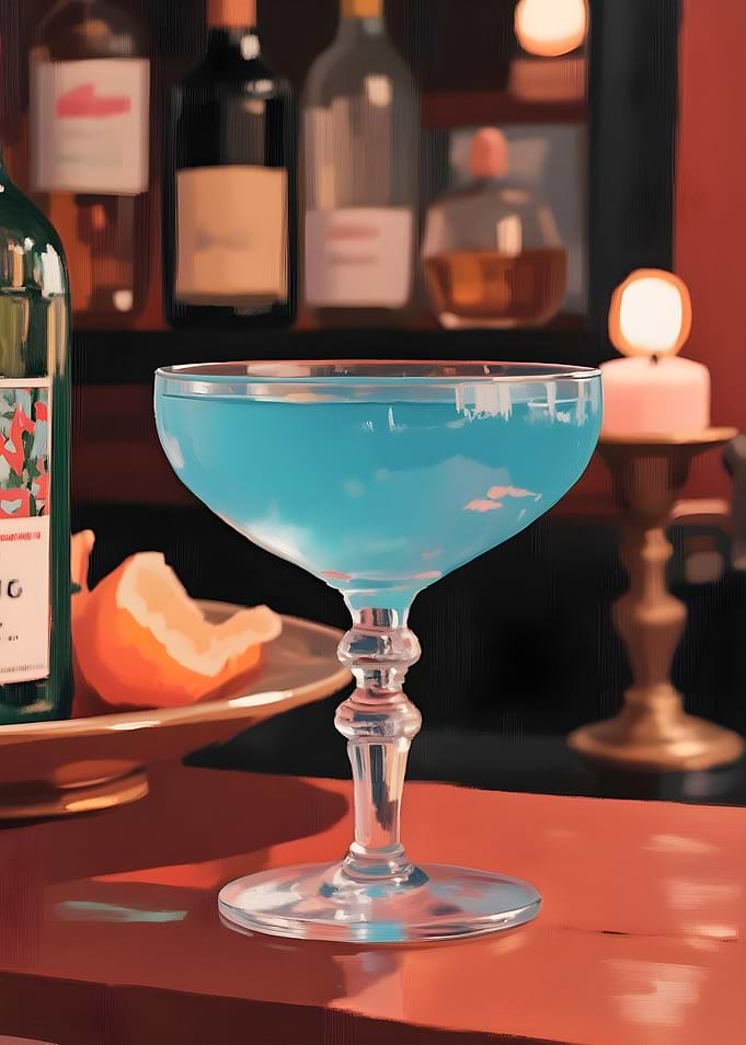 Blue lagoon cocktail on bar