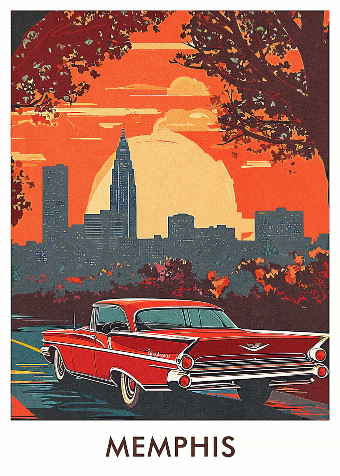 Memphis Cityscape with Classic Car