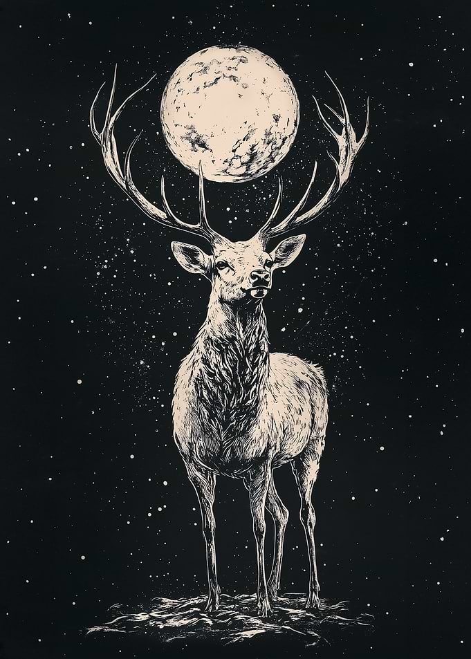 Deer Under the Moon