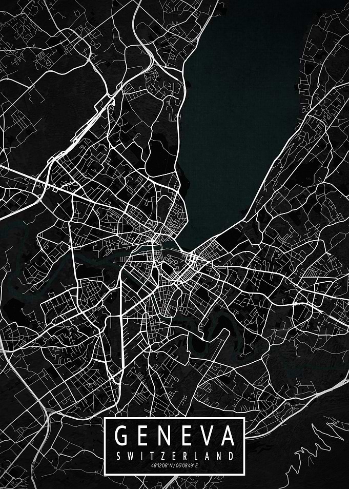 Geneva City Map Switzerland Dark