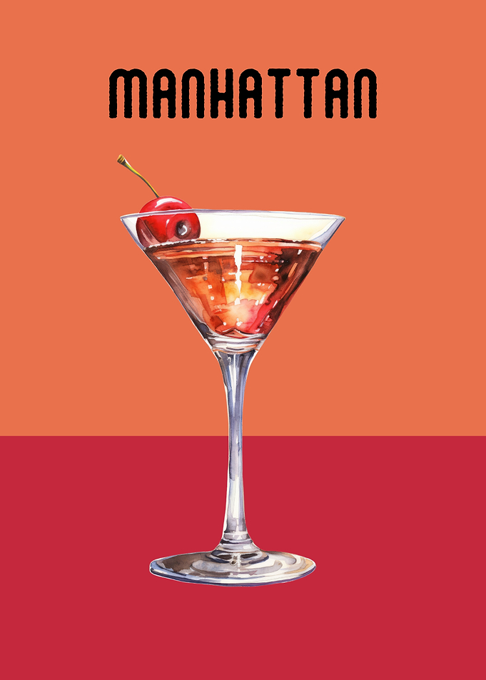 Manhattan Cocktail Illustration | Manhattan Cocktail Poster | Sophisticated Bar Wall Art