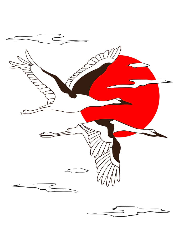 Cranes Flying Sunset