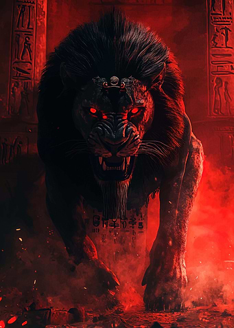 Red-Eyed Lion in Temple