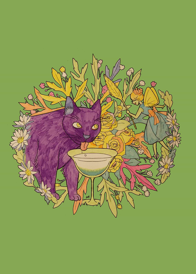 Purple Cat Drinking Cocktail