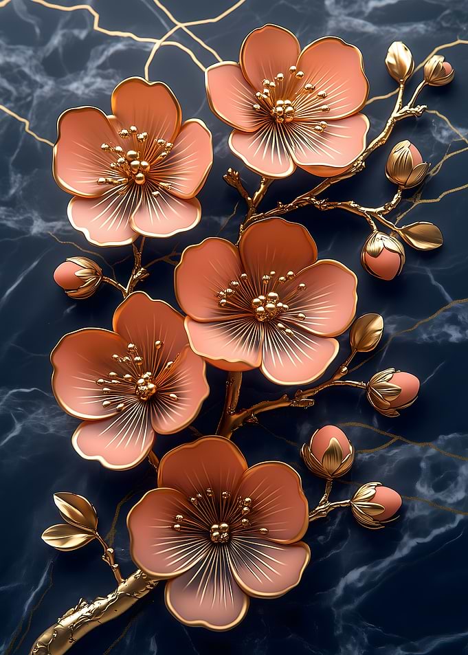 Gold & Peach Blossom Wall Art