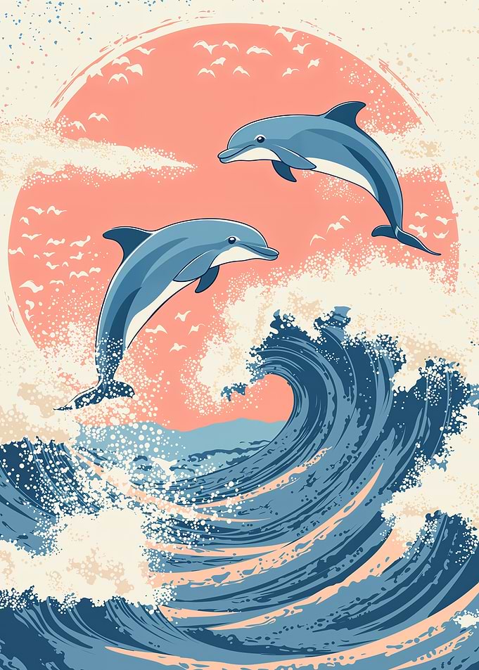 Dolphins Jumping Wave