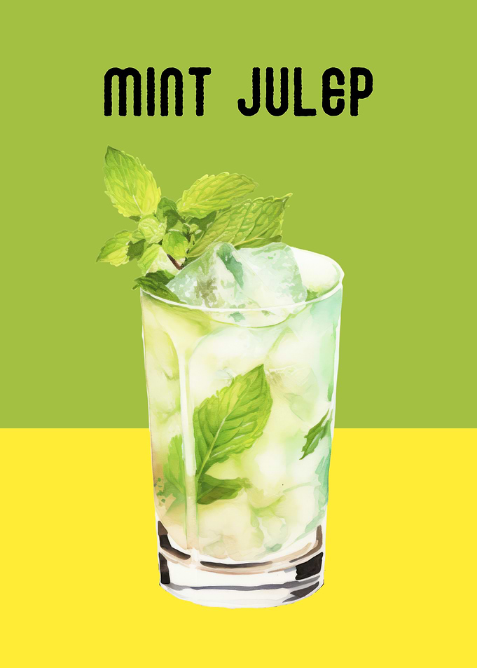Mint Julep Cocktail Illustration | Mint Julep Cocktail Poster | Refreshing Bar Wall Art