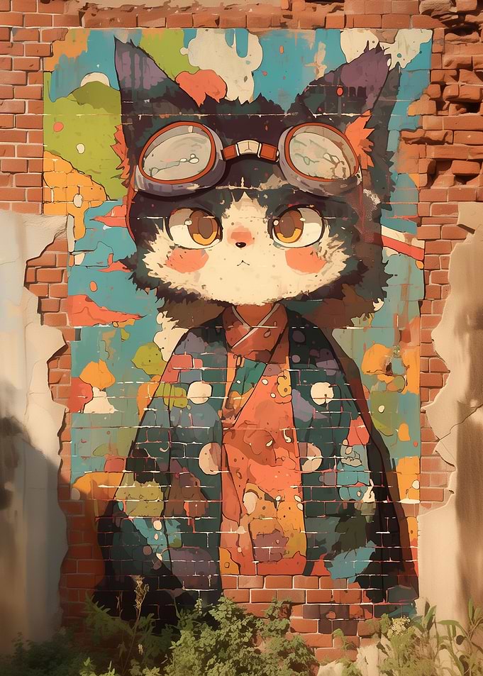 Cat Mural with Goggles