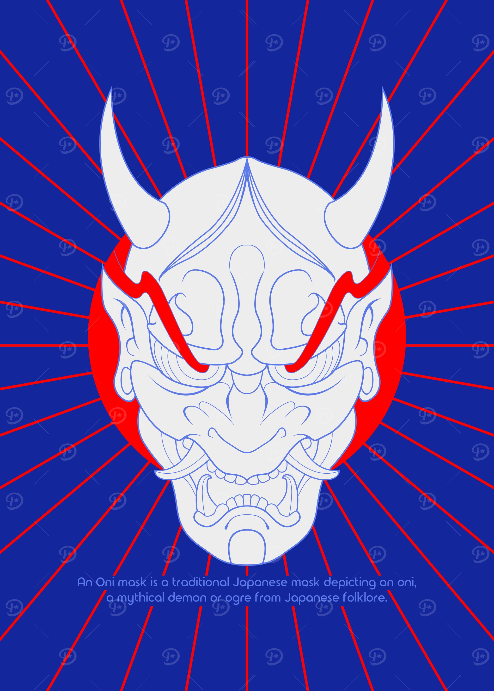 Blue Oni Mask Illustration
