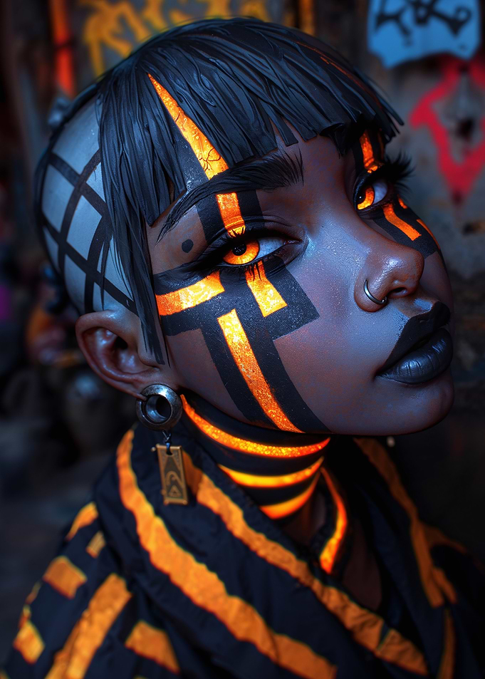 Cyberpunk Woman with Glowing Makeup