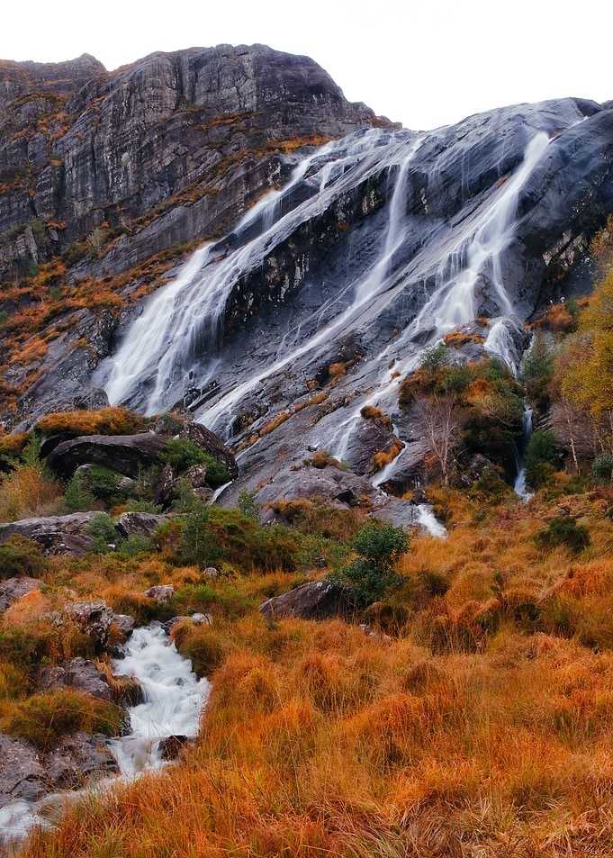 Gleninchaquin Waterfall in Mountainous Landscape