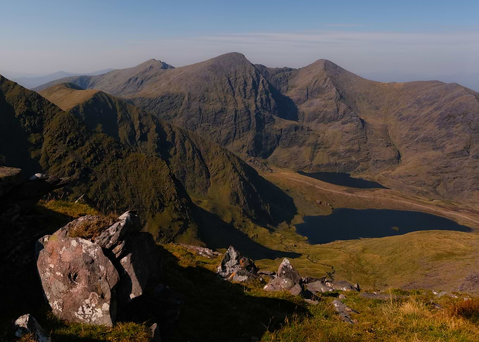 Carrauntoohil and McGillycuddy Reeks Mountain Range with Lakes