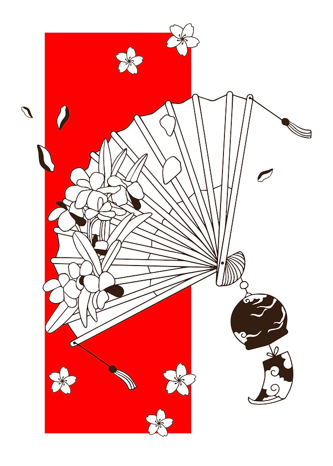 Japanese Fan with Flowers