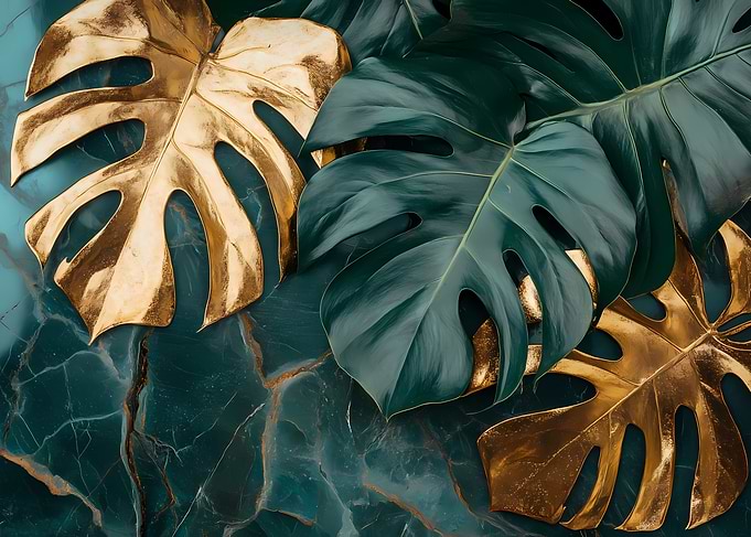 Gold & Green Monstera Leaves