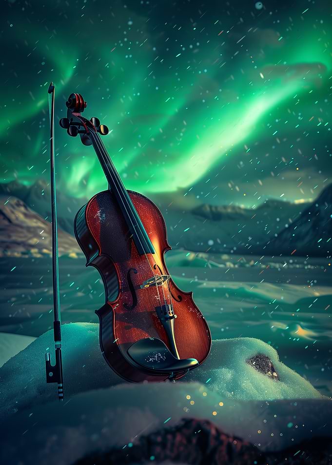 Violin Under Aurora Borealis