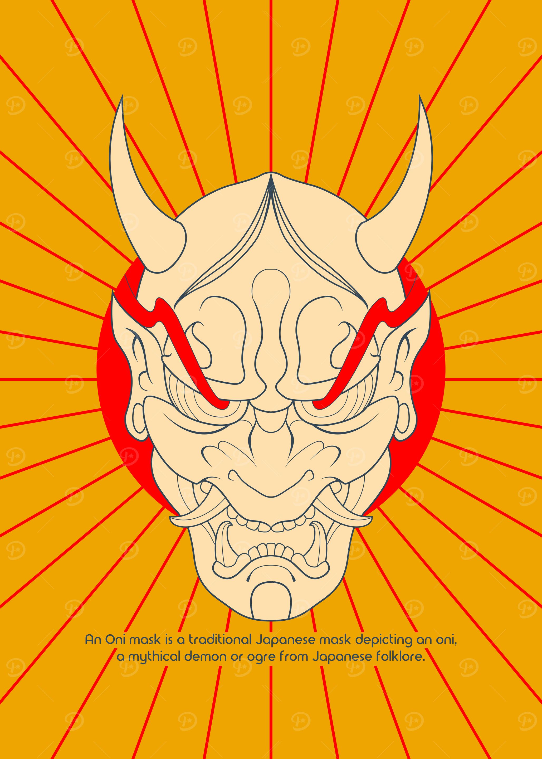 Oni Mask Illustration Orange
