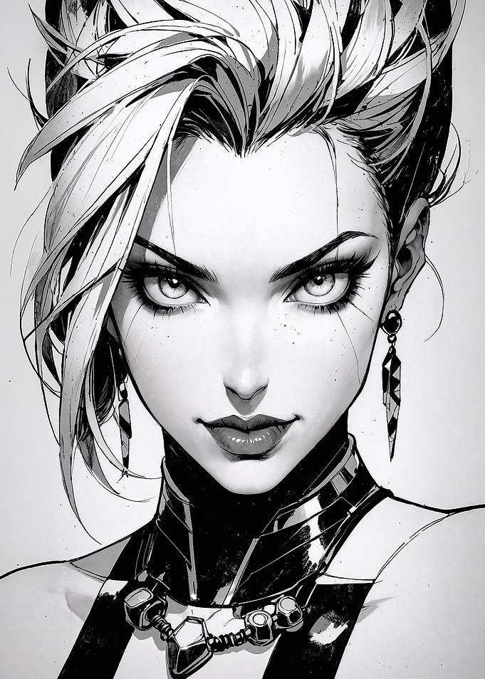 Black and White Manga Girl Portrait