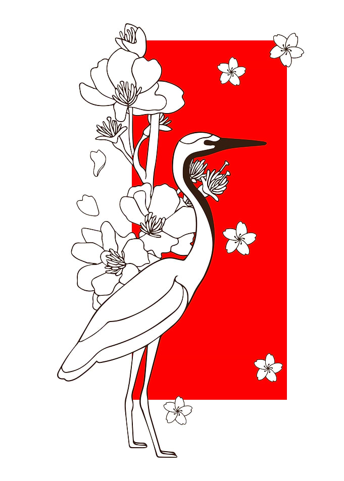 Crane and Cherry Blossoms