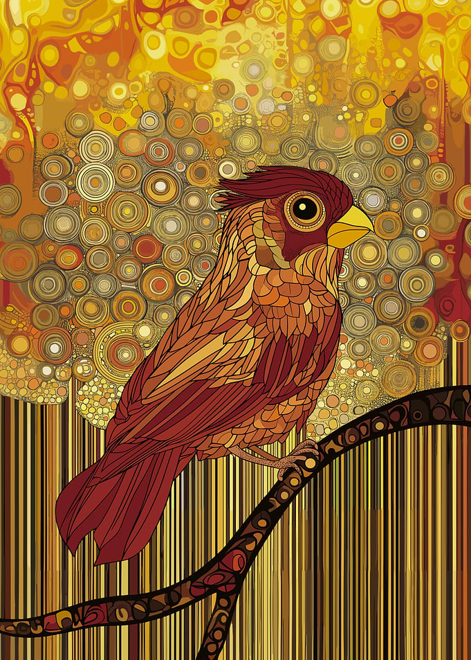 Young Bird in Abstract Forest