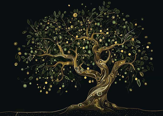 Starry Golden Olive Tree of Life