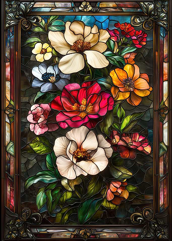 Stained Glass Floral Panel