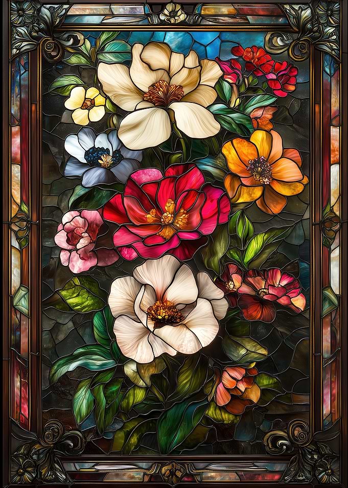 Stained Glass Floral Panel