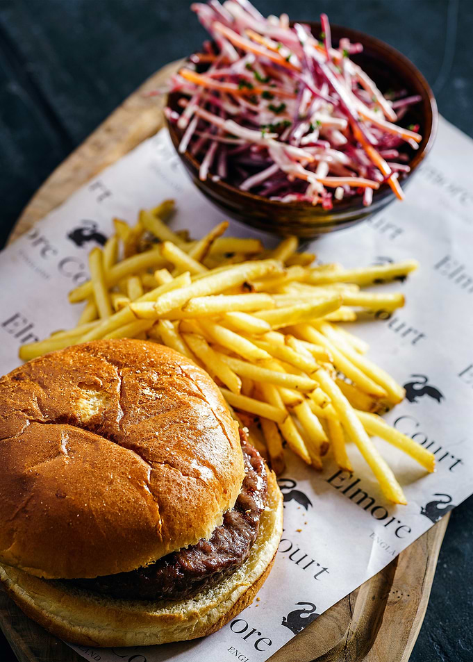 Burger with Fries and Coleslaw