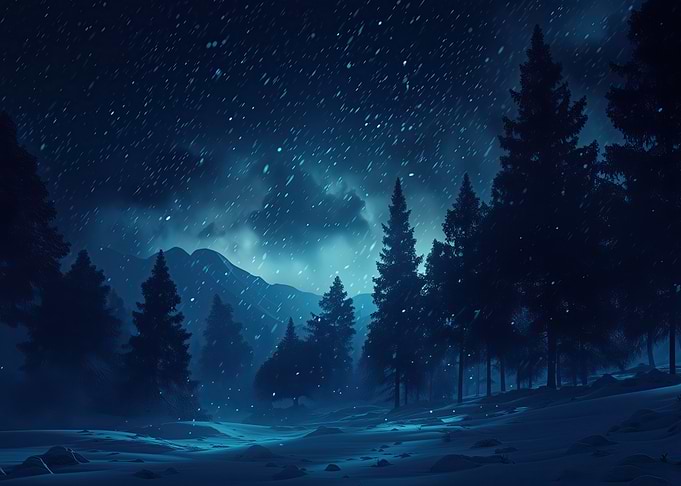 Snowy Night Forest