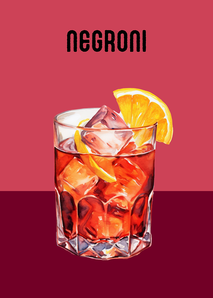 Negroni Cocktail Illustration | Negroni Cocktail Poster | Bold Bar Wall Art