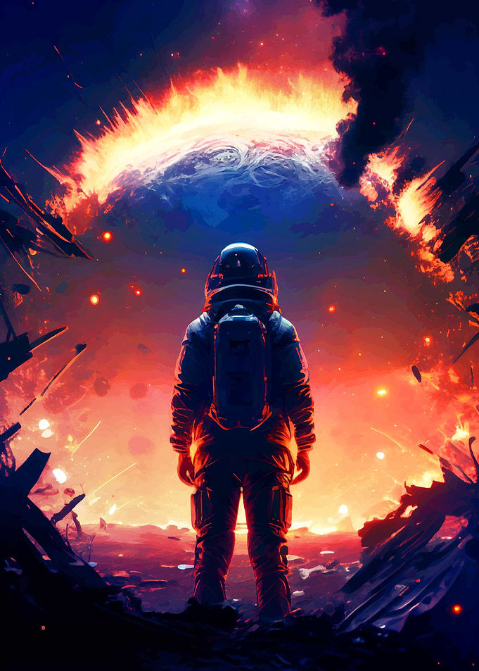 Astronaut Witnessing Earth's Destruction