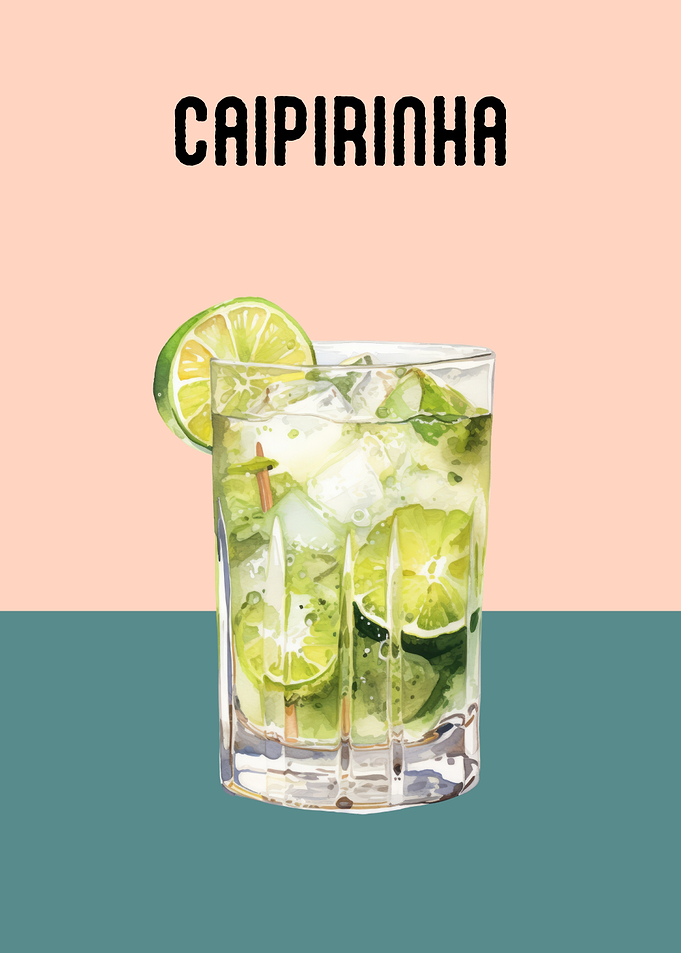 Caipirinha Cocktail Poster | Vibrant Bar Wall Art | Caipirinha Cocktail Illustration