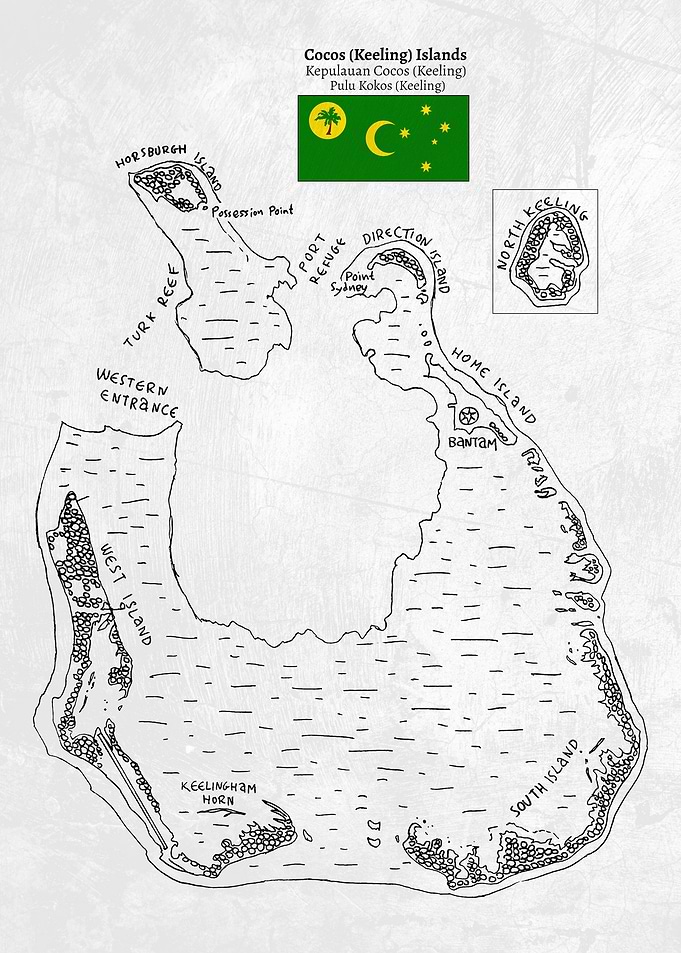 Handdrawn Map of Cocos (Keeling) Islands