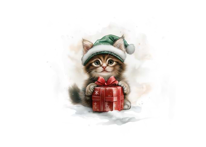 Kitten with Christmas Gift